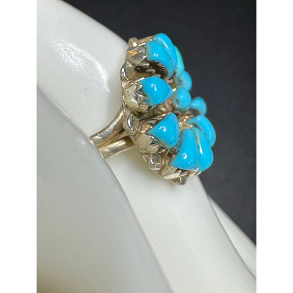 Women's Unbranded flower Ring Size 8 Blue turquoise multi stone sterllng Silver - Picture 3 of 8